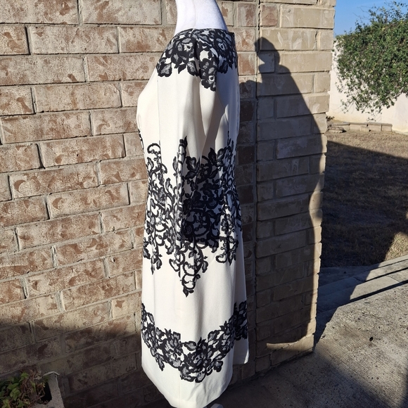 Adrianna Papell Ivory with Black Floral Lace-Print Sheath Dress  Women Size 10 - Picture 7 of 16